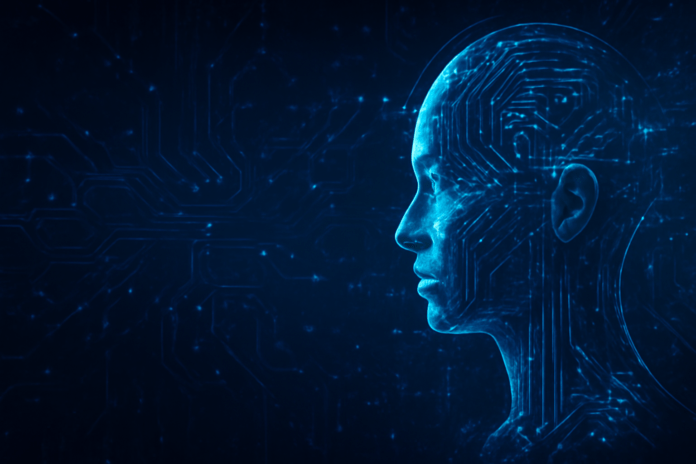 Απεικόνιση της Τεχνητής Νοημοσύνης στον ψηφιακό κόσμο, με ανθρώπους να αλληλεπιδρούν με τεχνολογικές συσκευές και δεδομένα.