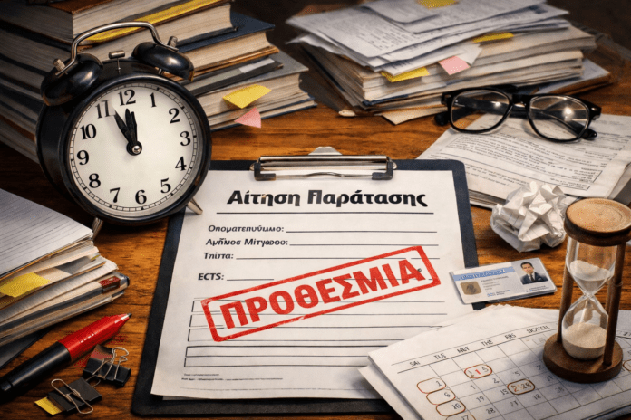 Αίτηση Παράτασης φοίτησης με σφραγίδα «ΠΡΟΘΕΣΜΙΑ» για διαγραφές φοιτητών έως 31/12/2025