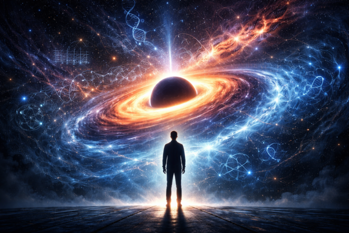 Συμβολική απεικόνιση ανθρώπου απέναντι σε επιστημονικό ή κοσμικό φαινόμενο, που αποτυπώνει το χάσμα ανάμεσα στη γνώση και την κατανόηση