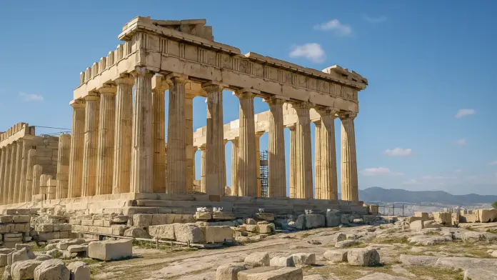 Ο Παρθενώνας στην Ακρόπολη, ως συμβολική εικόνα για την Ελλάδα στη “νέα πραγματικότητα” του 2025 και τις αλλαγές σε οικονομία και κοινωνία.