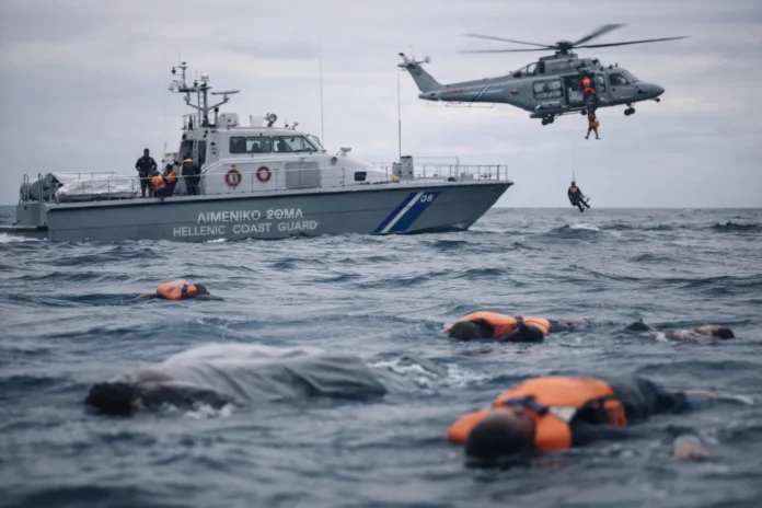 Σκάφος του Λιμενικού σε επιχείρηση έρευνας και διάσωσης στο Αιγαίο, κοντά στη Χίο.