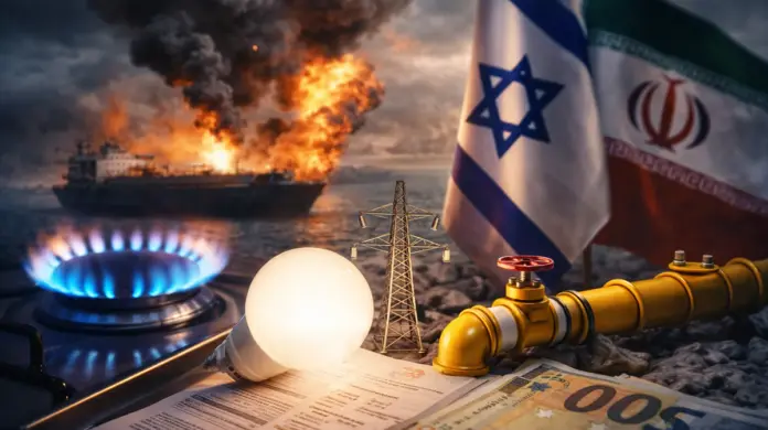 Λαμπτήρας και φλόγα αερίου πάνω σε λογαριασμό ενέργειας και χαρτονομίσματα ευρώ, με συμβολικά στοιχεία αγωγού και δικτύου ηλεκτρισμού στο φόντο