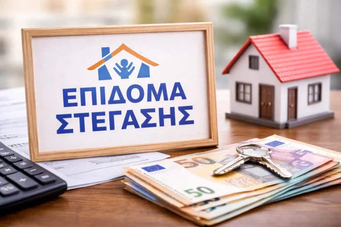 Εικόνα με κλειδιά σπιτιού και ένδειξη «Επίδομα Στέγασης», που παραπέμπει σε επιδότηση ενοικίου και αίτηση
