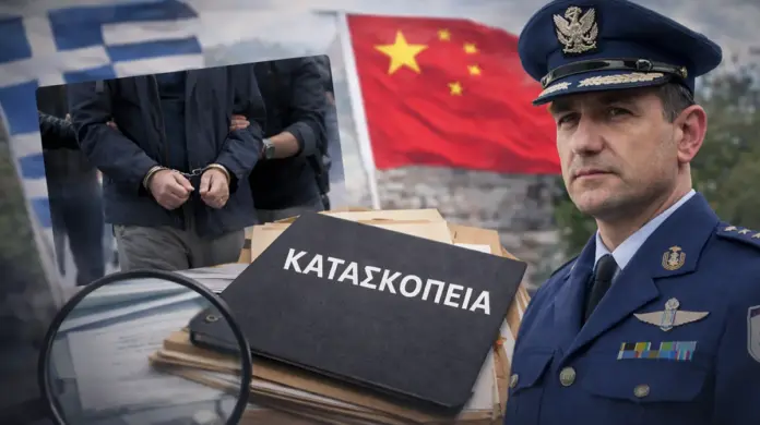 Φάκελος με την ένδειξη «ΚΑΤΑΣΚΟΠΕΙΑ» σε πρώτο πλάνο, με φόντο στοιχεία έρευνας και θεσμικό περιβάλλον