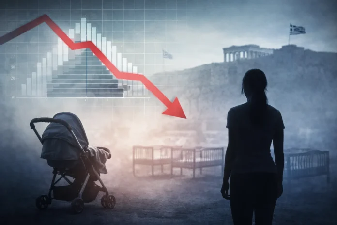 Concept image illustrating Greece’s demographic challenge and declining births due to fewer women of reproductive age