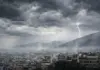 Severe weather over Greece with dense clouds and heavy rainfall