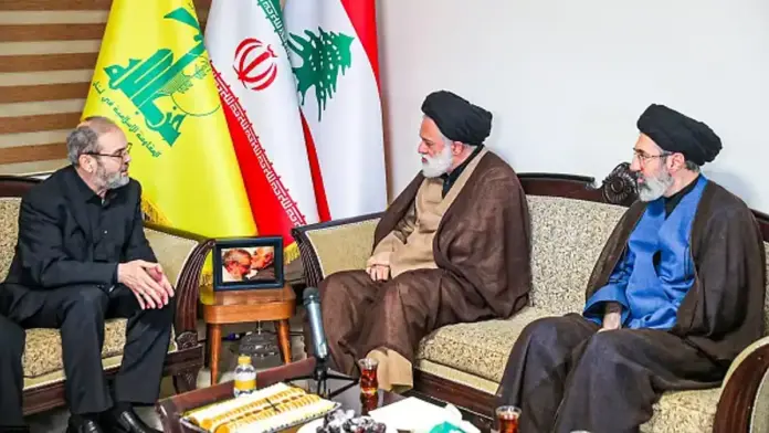 Hezbollah representative meets with Mojtaba Khamenei and Iranian clerical figures in an official setting