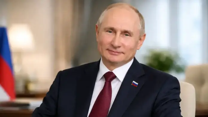 Ρωσία - Ο Βλαντίμιρ Πούτιν σε θεσμική editorial απεικόνιση, σε ήρεμο διπλωματικό περιβάλλον.