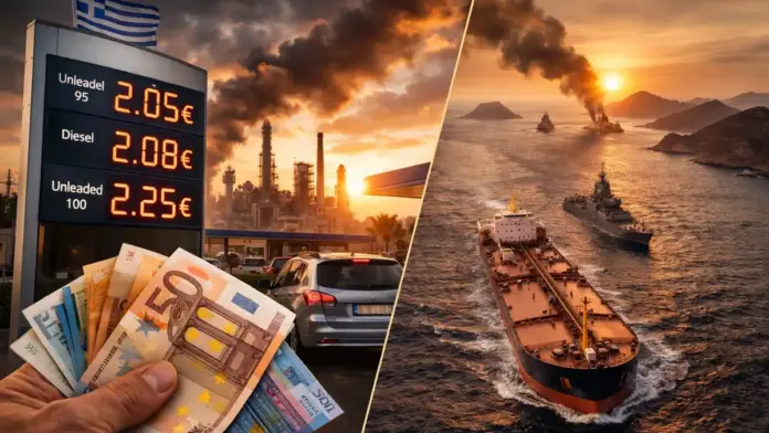 Θεσμική εικόνα για τις τιμές καυσίμων με πρατήριο στην Ελλάδα, πραγματικά χαρτονομίσματα ευρώ και διεθνή ενεργειακή πίεση στη ναυτιλία