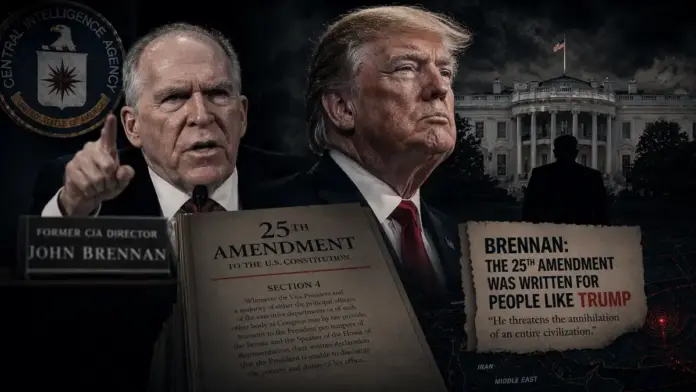Cinematic political image of John Brennan, Donald Trump, and the 25th Amendment debate in the United States