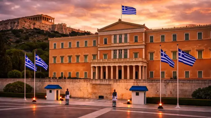 Institutional image of the Hellenic Parliament in Athens for an article about early election rumors in Greece